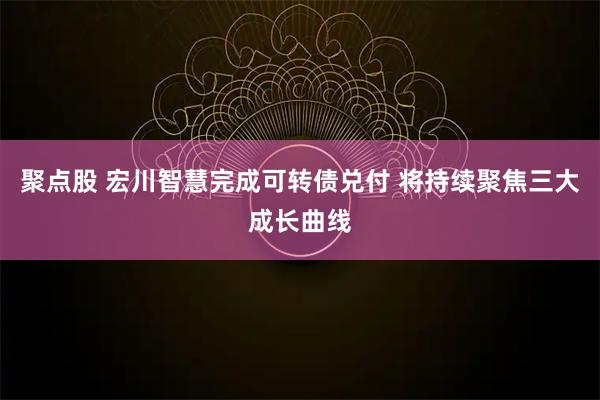 聚点股 宏川智慧完成可转债兑付 将持续聚焦三大成长曲线