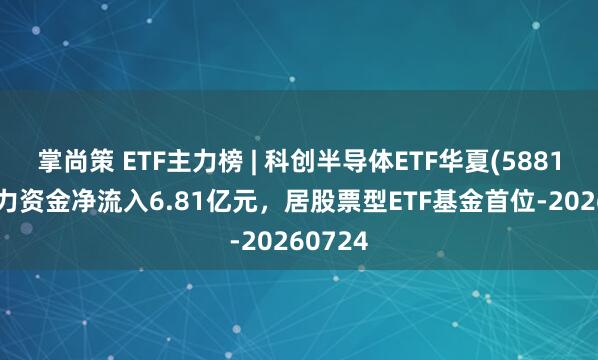 掌尚策 ETF主力榜 | 科创半导体ETF华夏(588170)主力资金净流入6.81亿元，居股票型ETF基金首位-20260724